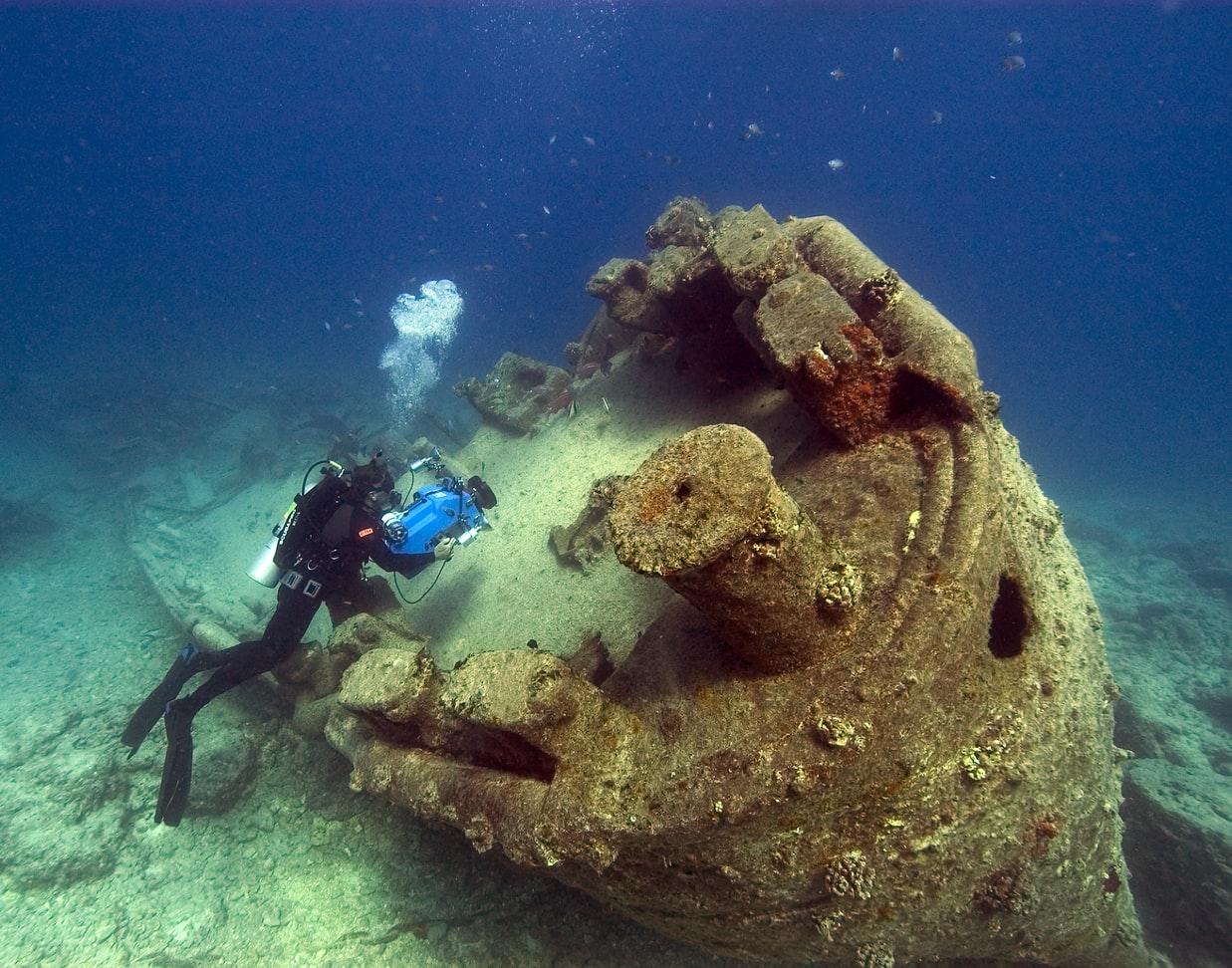 A scuba diver pictured underwater